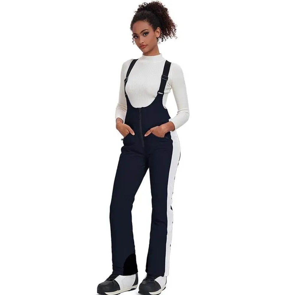 NEW NWT Elegant Winter Snow Bibs Pants Women High Waist Ski OverallsNavy blue S